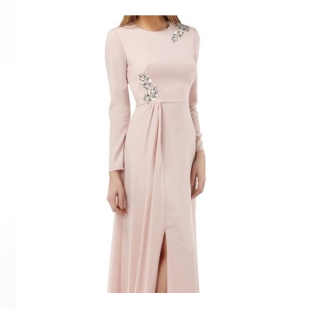 Kay Unger Blush Pink Long Sleeve Embellished Maxi Dress - Picture 3 of 13